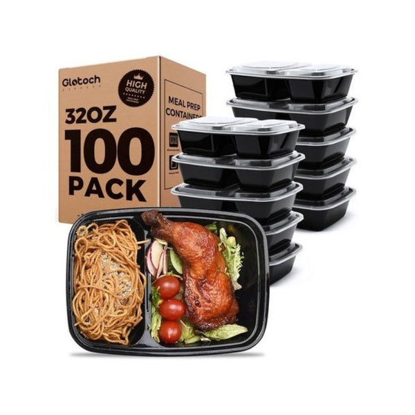 100 2-Compartment Meal Prep Containers with Lids