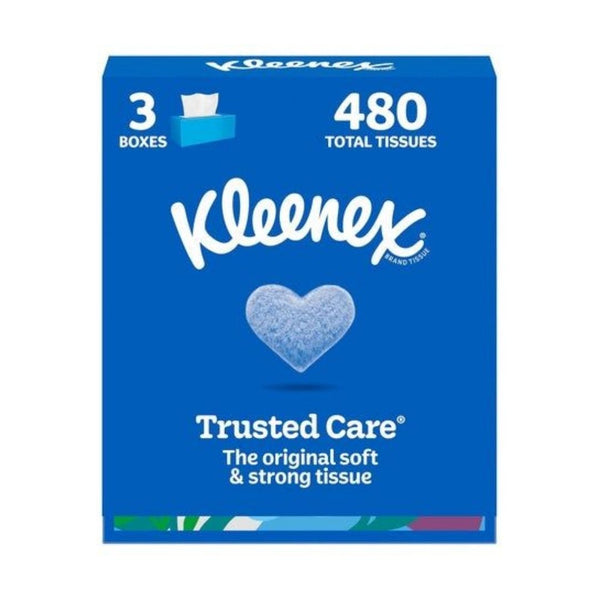 3 Flat Boxes Kleenex Trusted Care Facial Tissues