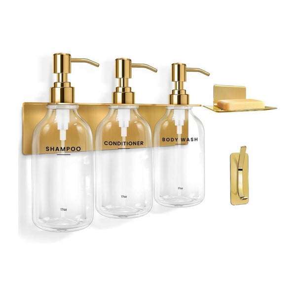 7-Pcs Shower Wall-Mount Shampoo & Conditioner Dispenser Set