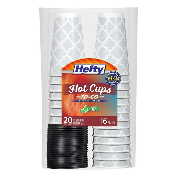 20 Count Hefty Paper Disposable Hot Cups with Lids