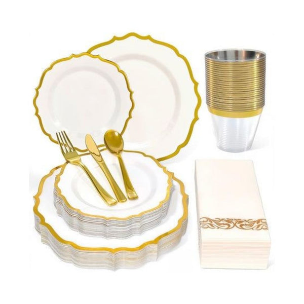 175-Piece Plastic Gold Dinnerware Set