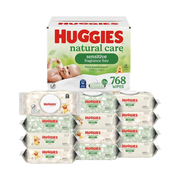 12 Flip-Top Packs Huggies Natural Care Sensitive Baby Wipes