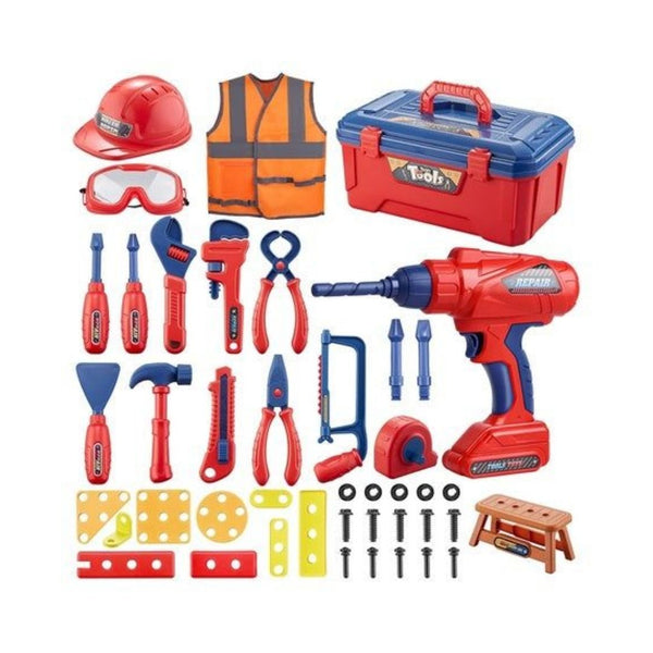 49 Piece Kids Tool Set with Toy Drill, Vest & Hard Hat