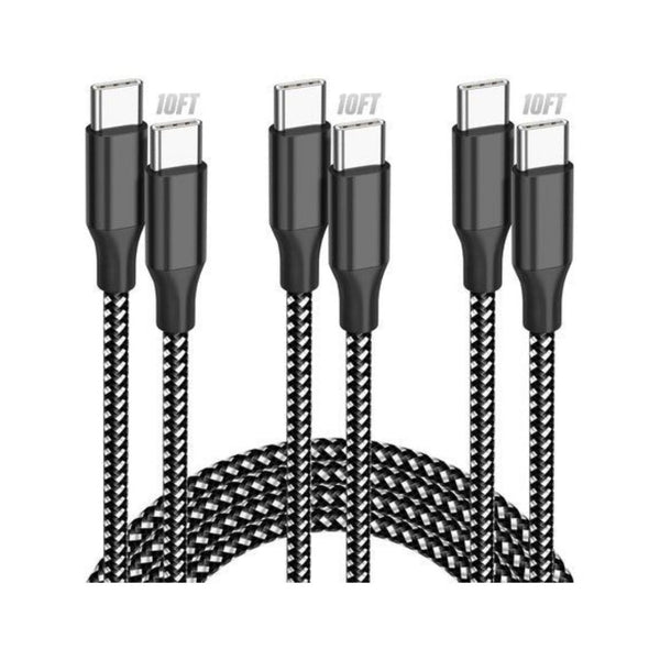3 10ft USB-C to USB-C Fast Charging Cables