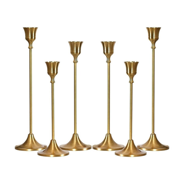 Set of 6 Brass Gold Candlestick Holders