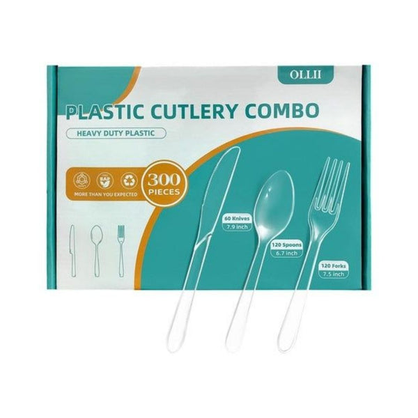 300-Piece Heavy Duty Disposable Clear Cutlery Set