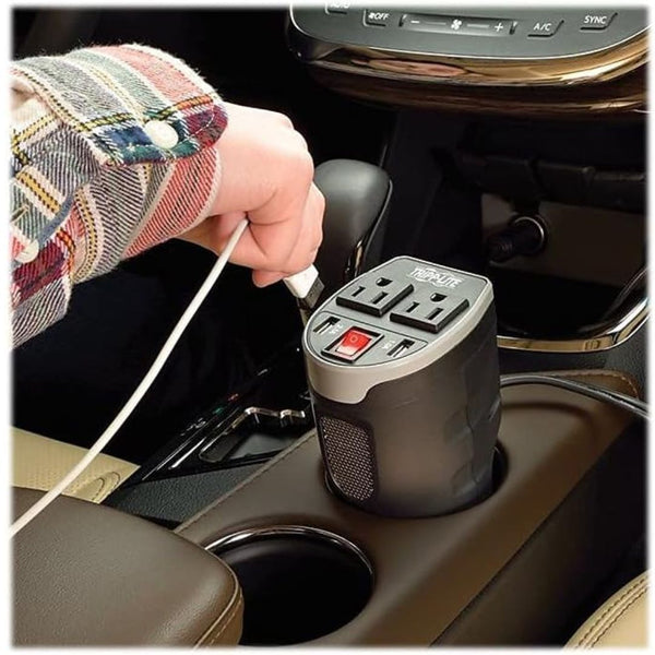 200W Car Power Inverter with 2 Outlets & 2 USB Charging Ports, Cup Holder Design
