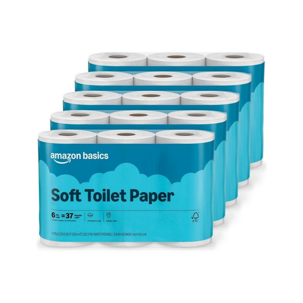30 Rolls (=182 Reg.) Amazon Basics Soft Toilet Paper