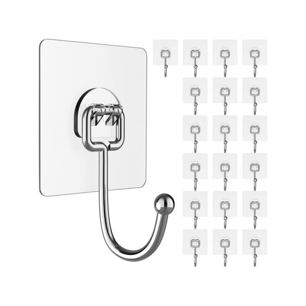 20 Heavy-Duty Clear Adhesive Wall Hooks