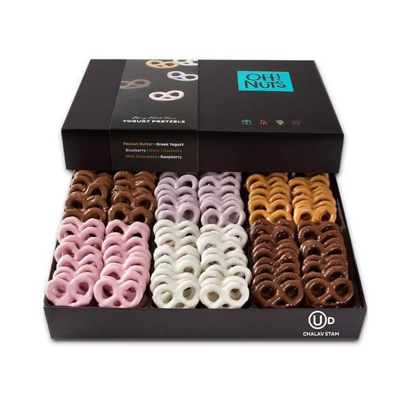 Oh! Nuts Chocolate Covered Pretzel Gift Baskets – 100 Mini Chocolates Pretzels Gifts Basket