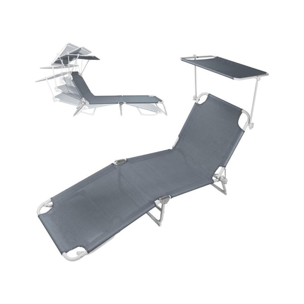Foldable Chaise Lounge Chair with 360° Canopy Sunshade