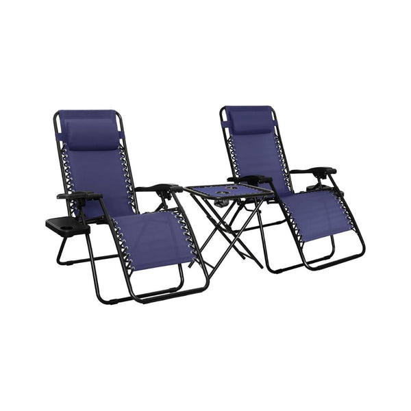 Pack of 2 Adjustable Zero Gravity Folding Reclining Lounge Chair Set  with Side Table