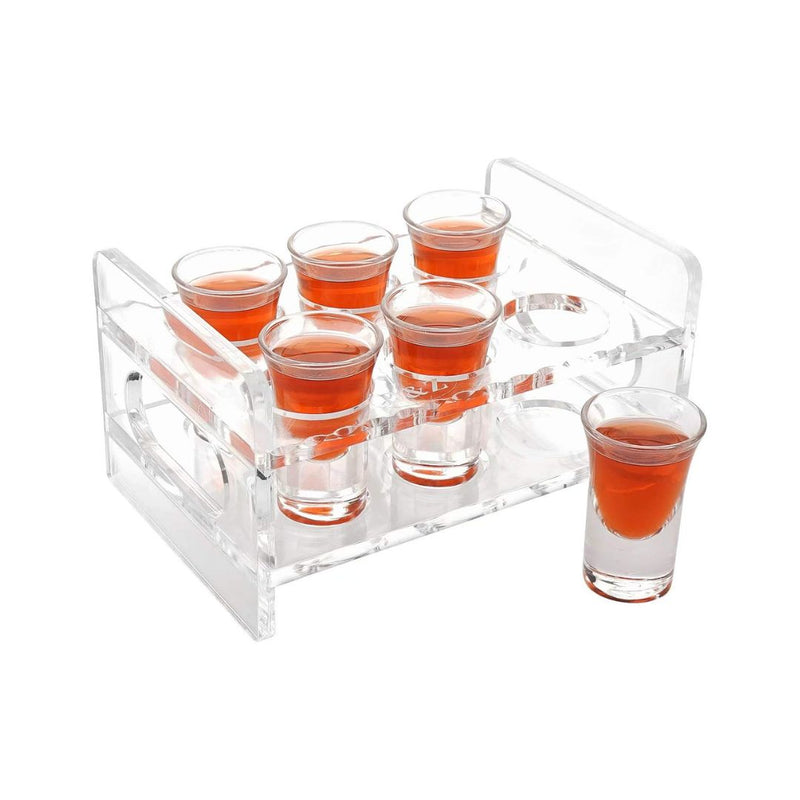 Acrylic Shot Glass Serving Tray with 6 Heavy Base Tequila Clear 1oz Shot Glasses