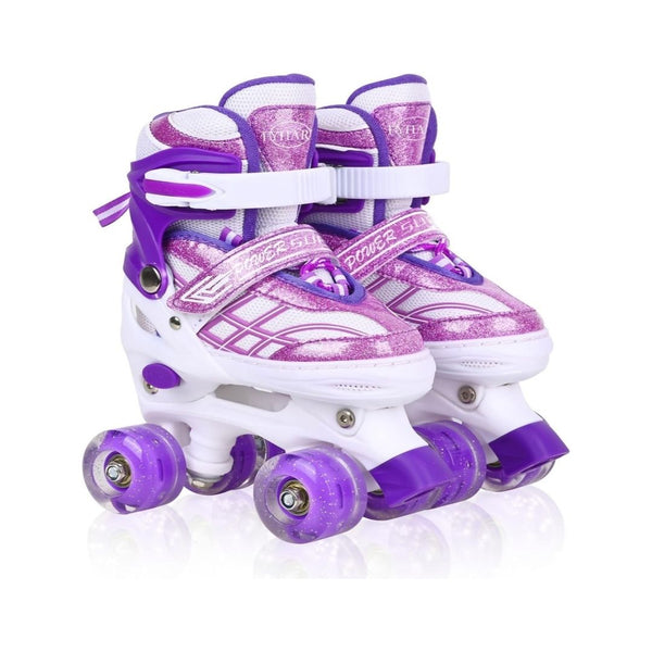 Kid's Adjustable Quad Roller Skates with Light Up Wheels