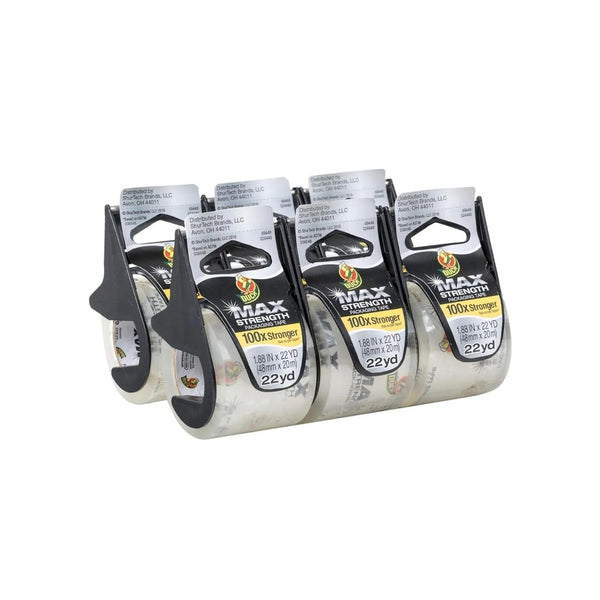 6 Rolls of Duck Max Strength Clear Packaging Tape with Dispensers