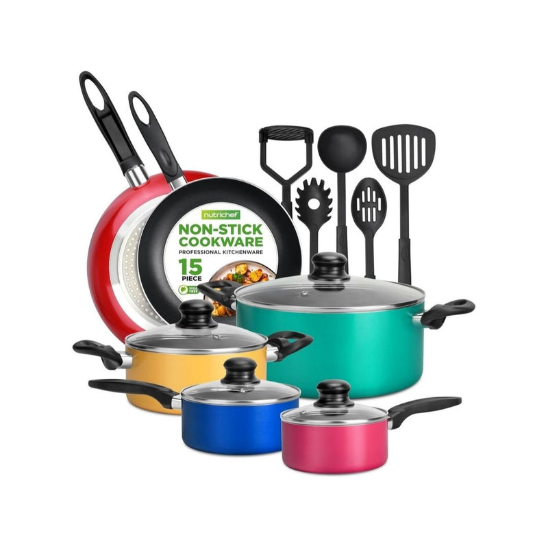 15-Piece NutriChef Non Stick Kitchen Cookware Set