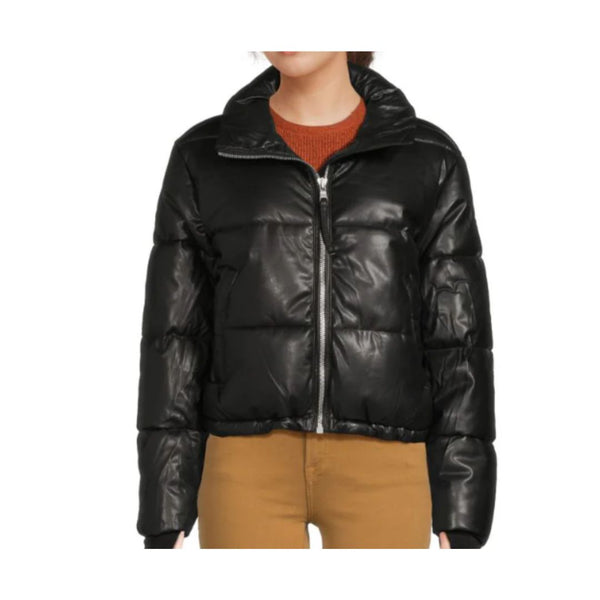 S13 Faux Leather Puffer Jacket