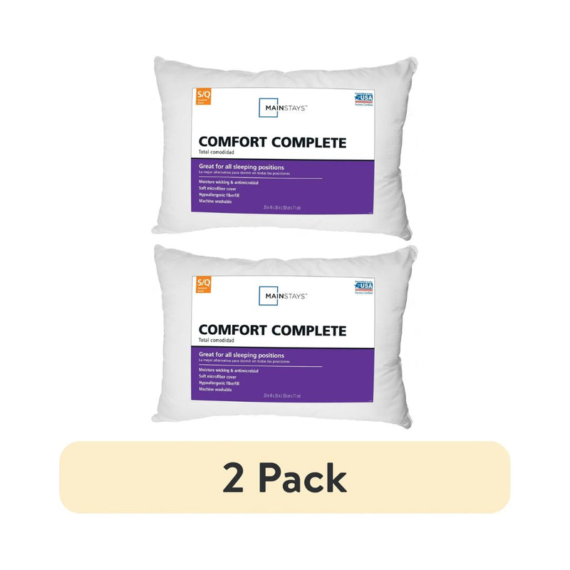2-Pack Mainstays Comfort Complete Bed Pillow, Standard/Queen