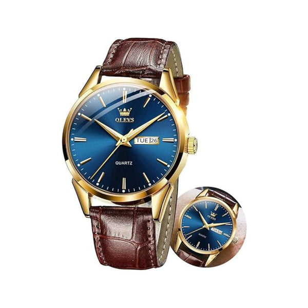 Men's Leather Analog Quartz Watch