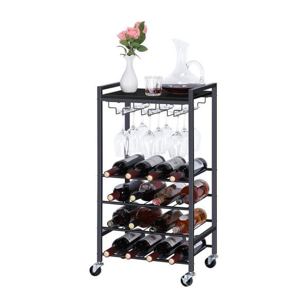 4 Tier Serving Carts with Wine Rack and Glass Holder