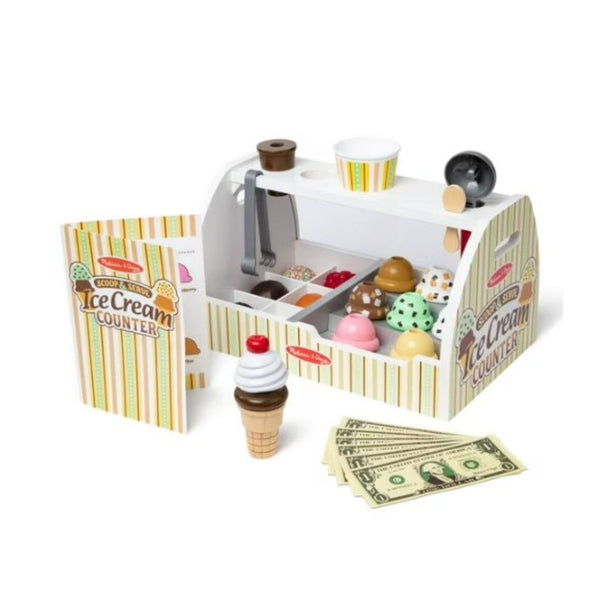 28 Pcs Melissa & Doug Ice Cream Counter With Play Food and Accessories