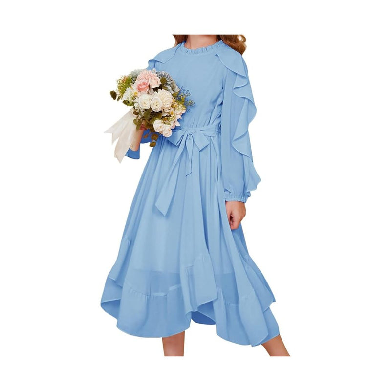 Girls' Long Sleeve Ruffle Maxi Dress