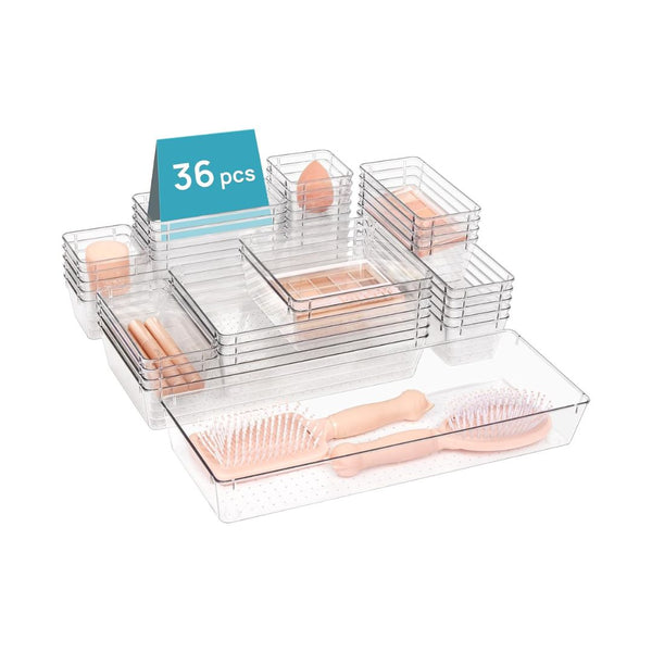 36-Pcs Clear Plastic Drawer Organizers Set