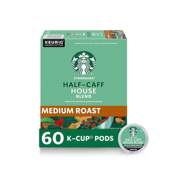 60 Starbucks K-Cup Coffee Pods, Medium Roast, Half-Caff House Blend