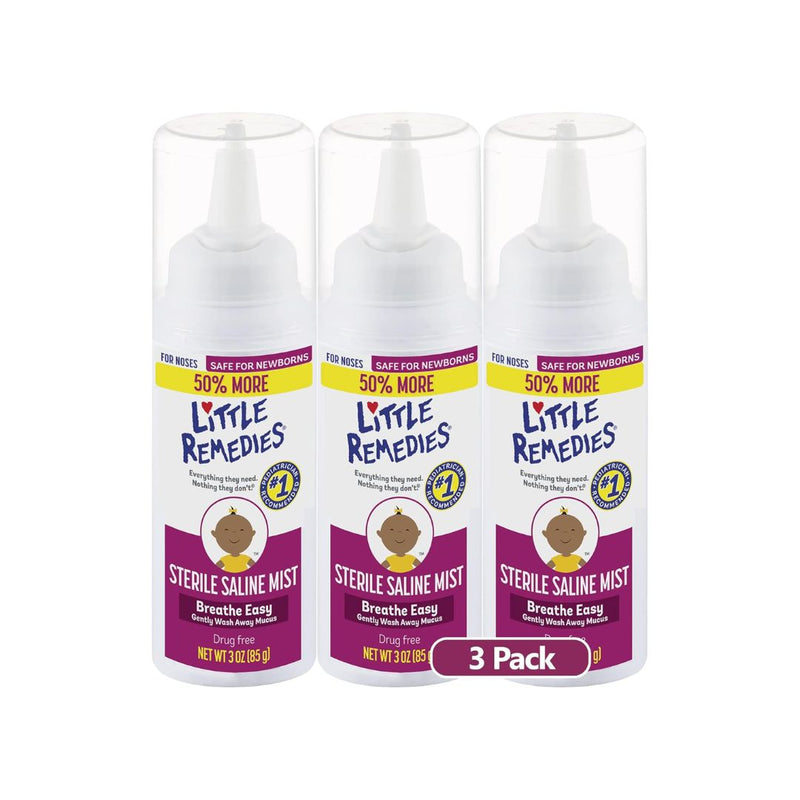 3 Bottles Of Little Remedies Sterile Saline Nasal Mist