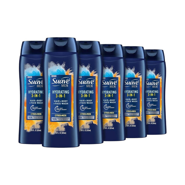 Pack of 6 Suave Men Moisturizing Body, Face and Hair Wash