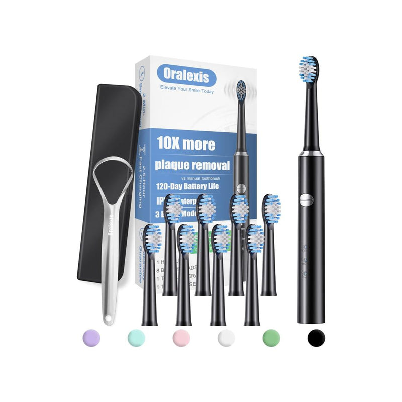 Electric Toothbrush with Tongue Scraper and 8 Brush Heads (4 Colors)