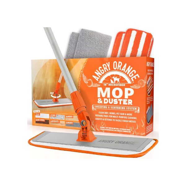 Angry Orange Mop with 2 Scrubber and 2 Microfiber Pads