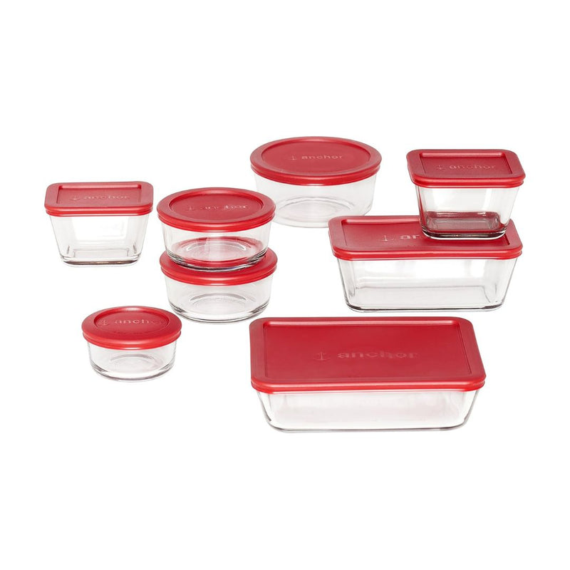 16-Pcs Anchor Hocking Glass Food Storage Containers with Lids Set