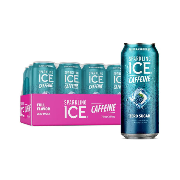 12 Bottles of Sparkling Ice Caffeine Blue Raspberry Sparkling Water