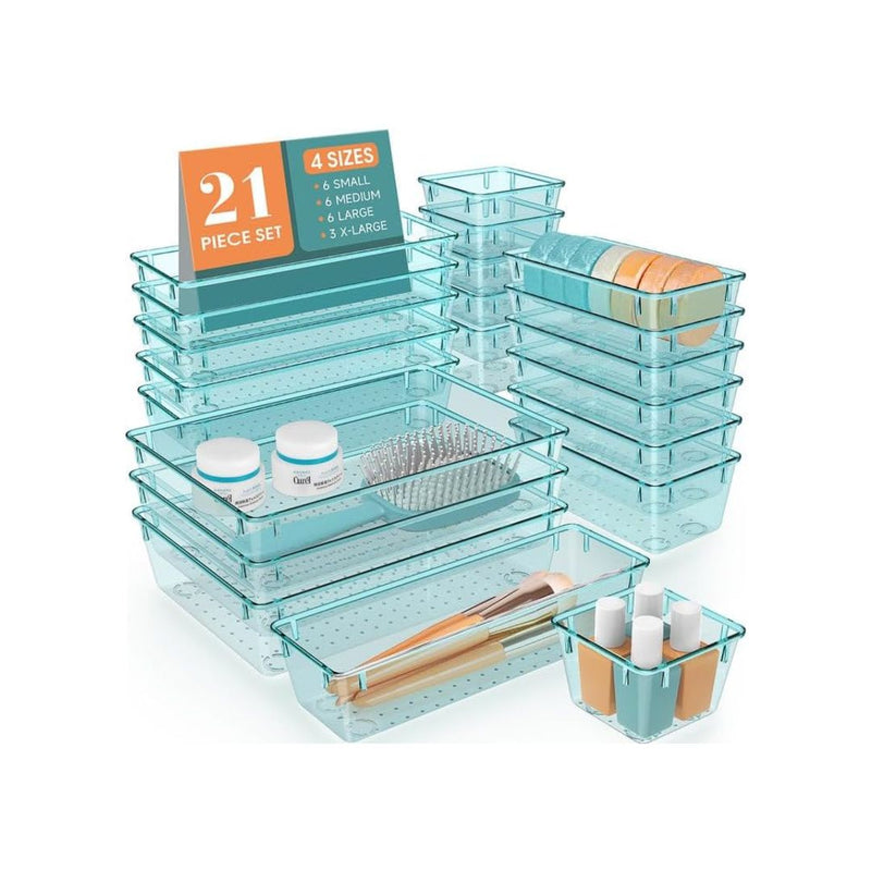 21-Pcs Clear Plastic Drawer Organizer Set
