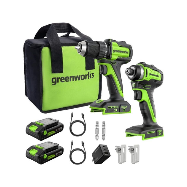 Greenworks 24V Brushless Drill & Impact Driver Combo Kit – simplexdeals