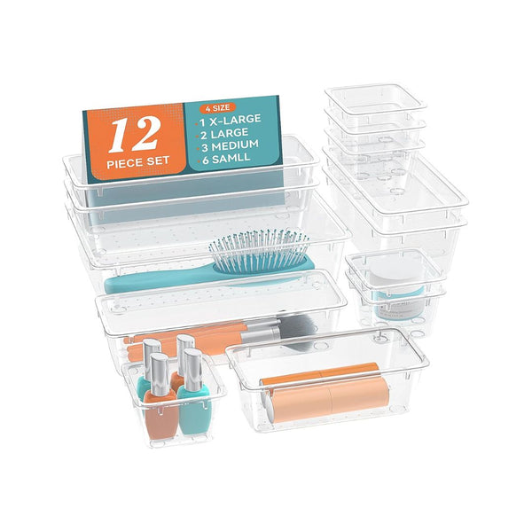 12-Pcs Clear Drawer Organizer Set