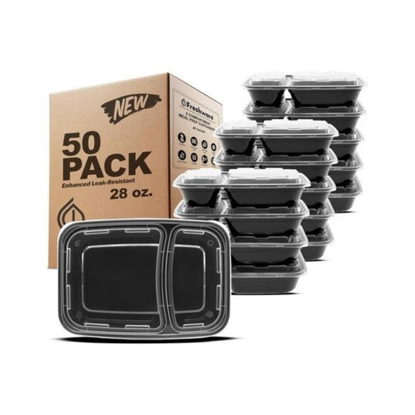 50 2-Compartment Meal Prep Containers
