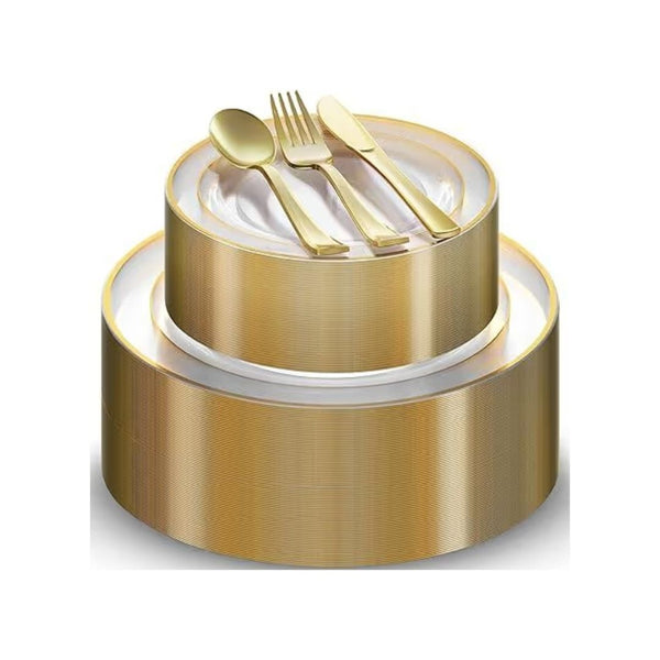 125-Pcs Gold Plastic Disposable Dinnerware Party Set