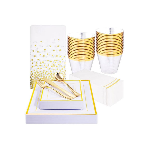 176-Pcs Disposable Gold Dinnerware Set