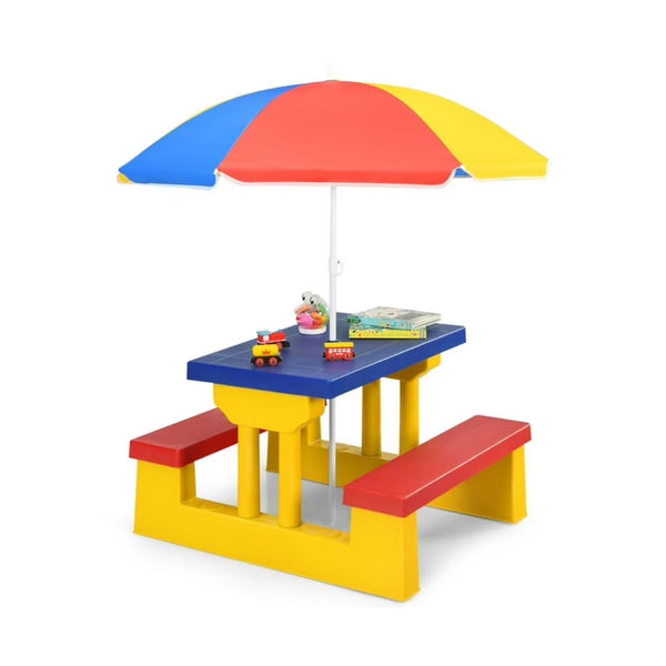 Costway Kids Picnic Table Set W/Removable Umbrella