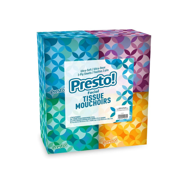4 Packs of 66 Presto! Ultra-Soft 3-Ply Premium Facial Tissues