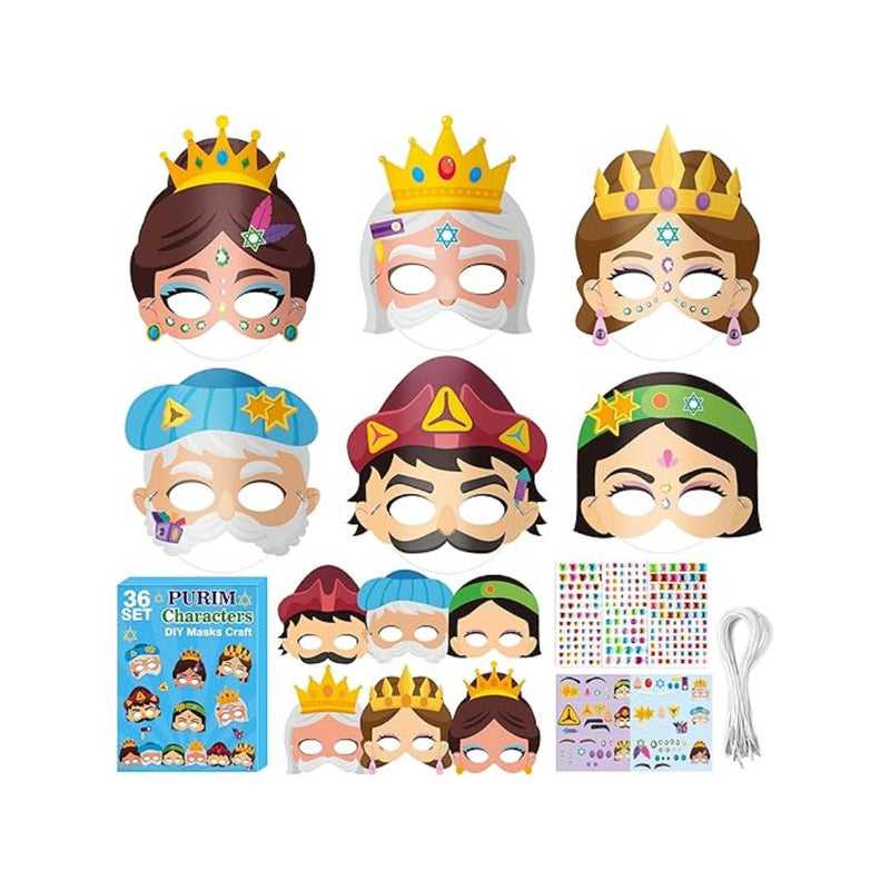 36-Pcs Purim Day DIY Mask Craft Kits