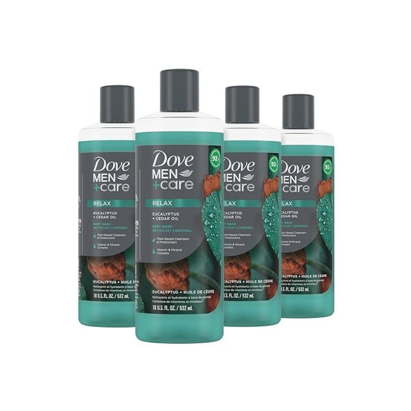 4 Bottles of Dove Men+Care Body Wash Eucalyptus + Cedar Oil