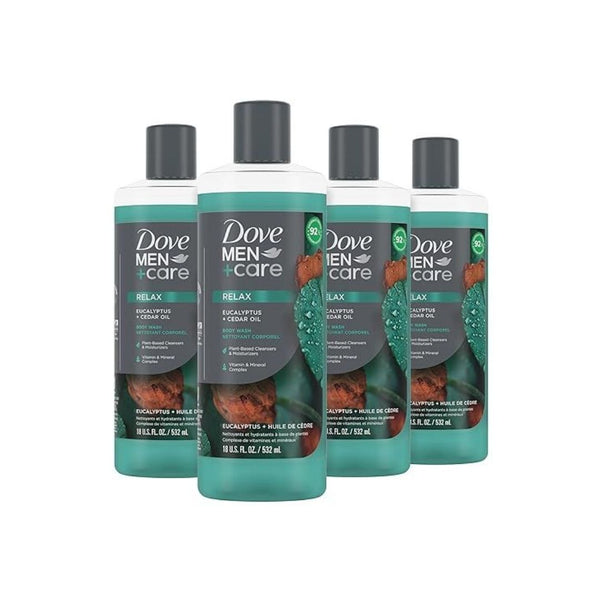 4 Bottles of Dove Men+Care Body Wash Eucalyptus + Cedar Oil