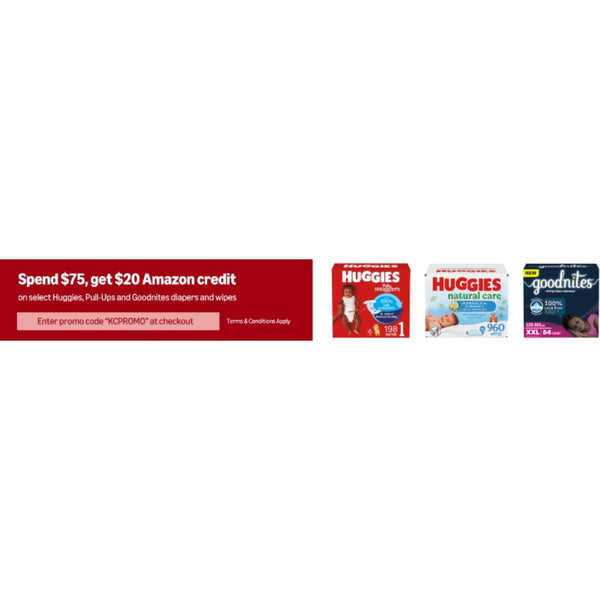 Spend $75 Get $20 Amazon Credit on Select Huggies, Pull-Ups, Goodnites Diapers and Wipes!