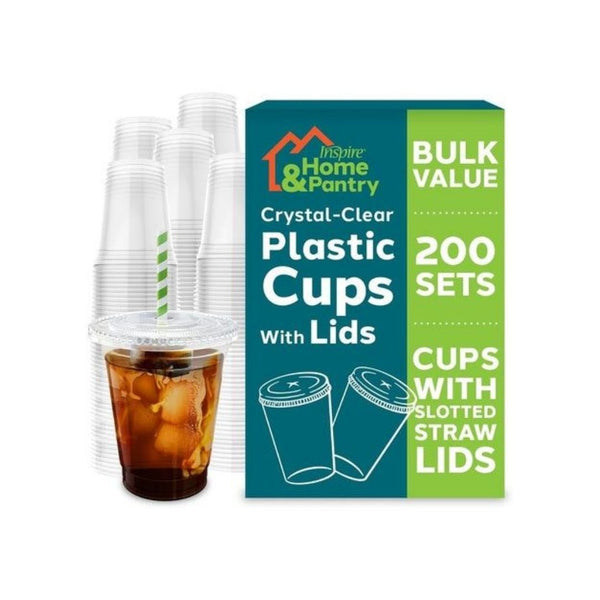 200-Pk of 12 Oz  Plastic Cups with Lids