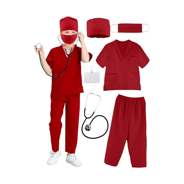 6-Piece Kids Doctor Scrubs Costume Set (4 Colors)