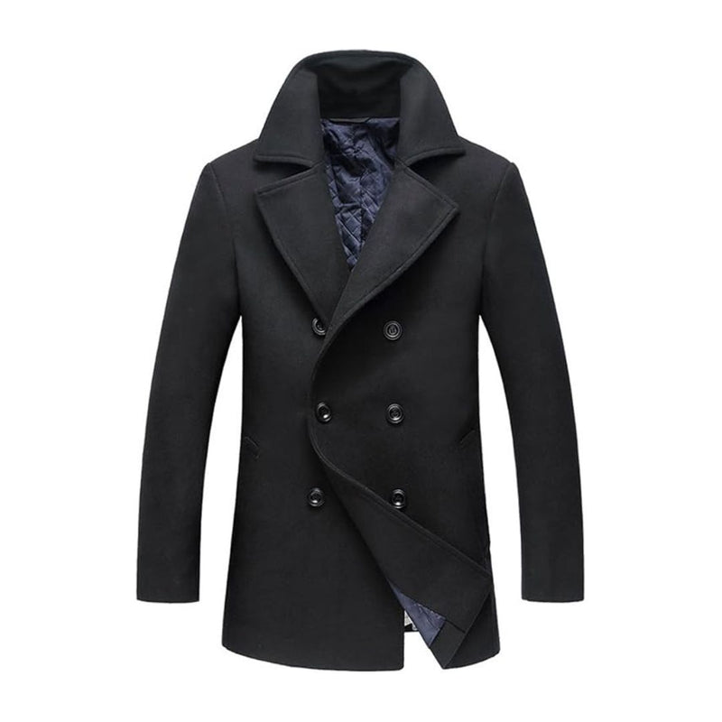 Men's Classic Notched Collar Double Breasted Wool Blend Pea Coat