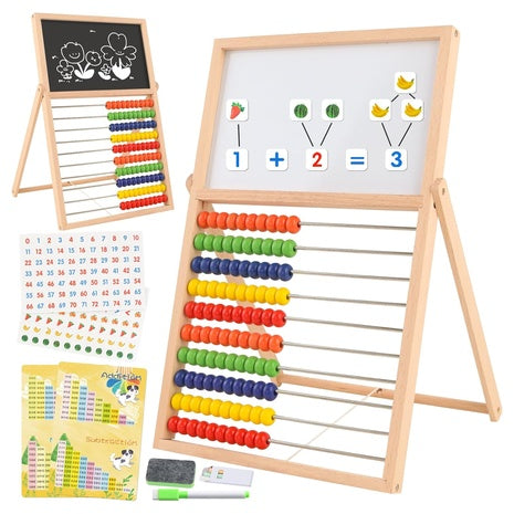 Wooden Abacus with Double-Sided Whiteboard & Blackboard